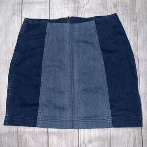 Free People Mini Skirt Modern Femme Size 8 Colorblock Denim Stretch Blue